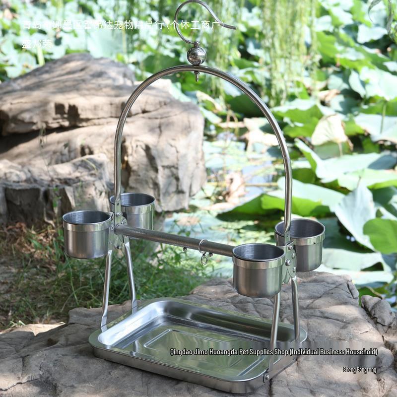 Stainless Steel Bird Stand with Ankle Chain for Large Parrots and Cockatiels
