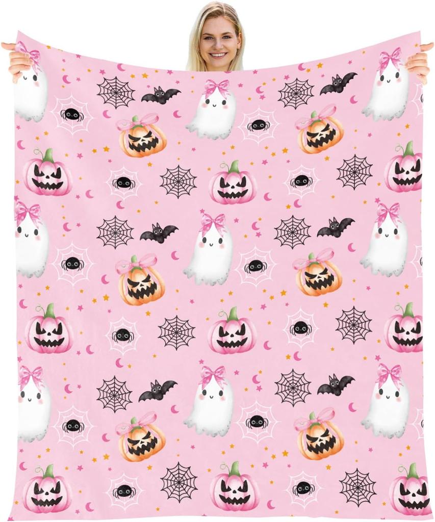 Halloween Throw Blanket Gifts Flannel Blanket for Women Girls Bat Spider Soft Throw Blankets Halloween Spooky Gifts for Home Bed