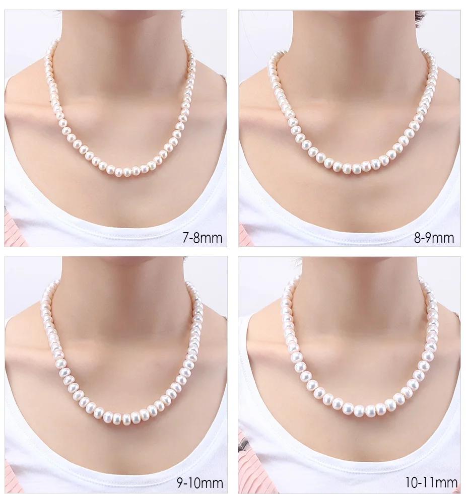 Dainashi Top Quality AAAA High Luster 6-11mm Natural Freshwater Pearl Necklace For Women Wedding Gift, 45cm 925 Silver Clasp