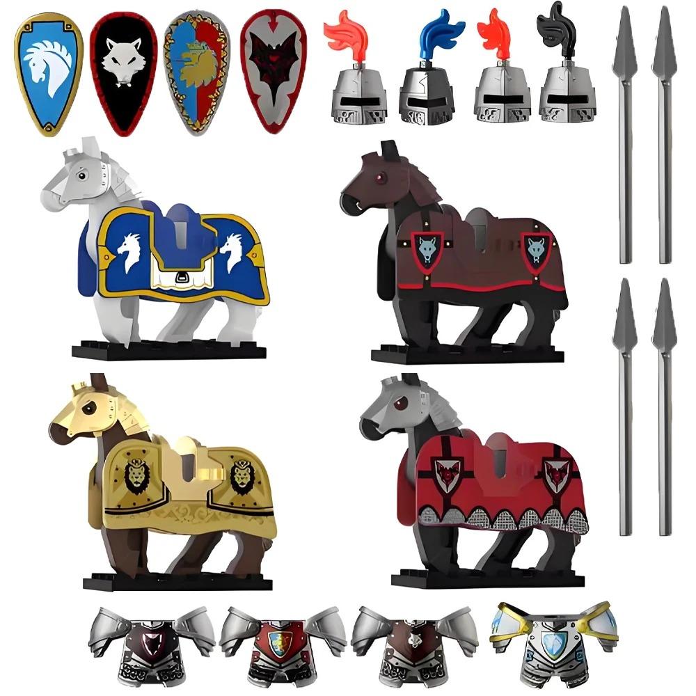 MOC Building Blocks Medieval Character Accessories Warhorses Militiamen Dragons Castles Knights Brick Gifts Toy Helmets Shields