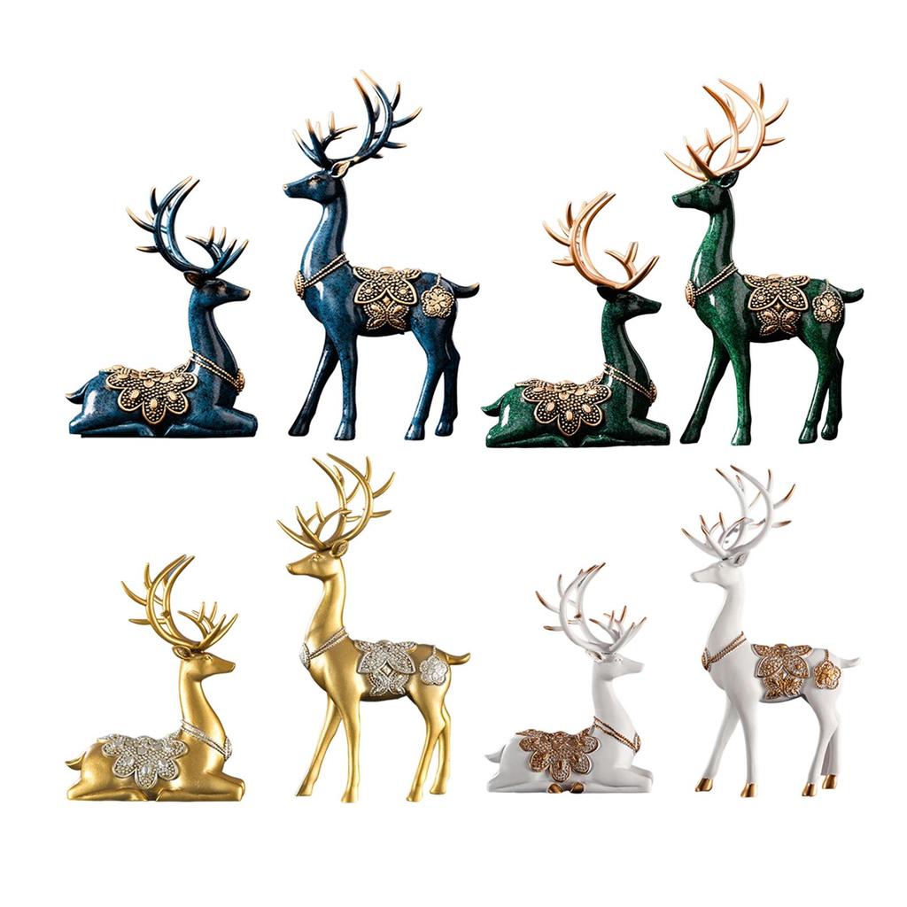 2x Deer Figurines Decors Reindeer Sculptures Souvenirs TV Stand Elk Statues