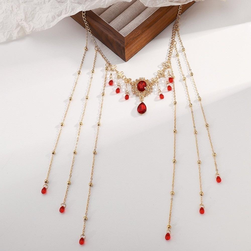 Tassel Chain Rhinestone Necklace Sparkling Shiny Choker Retro Clavicle Chain  Bridal