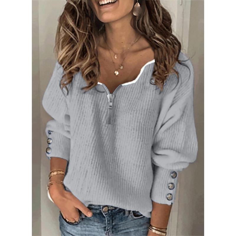JKASHDK Dam Mode Casual Höst Vinter Enfärgad Tryck Långärmad V-ringad Tröjor