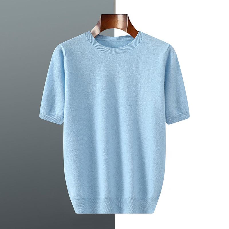 Men's Short-sleeved Fall/winter Casual Lightweight T-shirt with Simple Texture for Casual Office Wear, Round-neck Base Layer Sweater, Knitted Garment