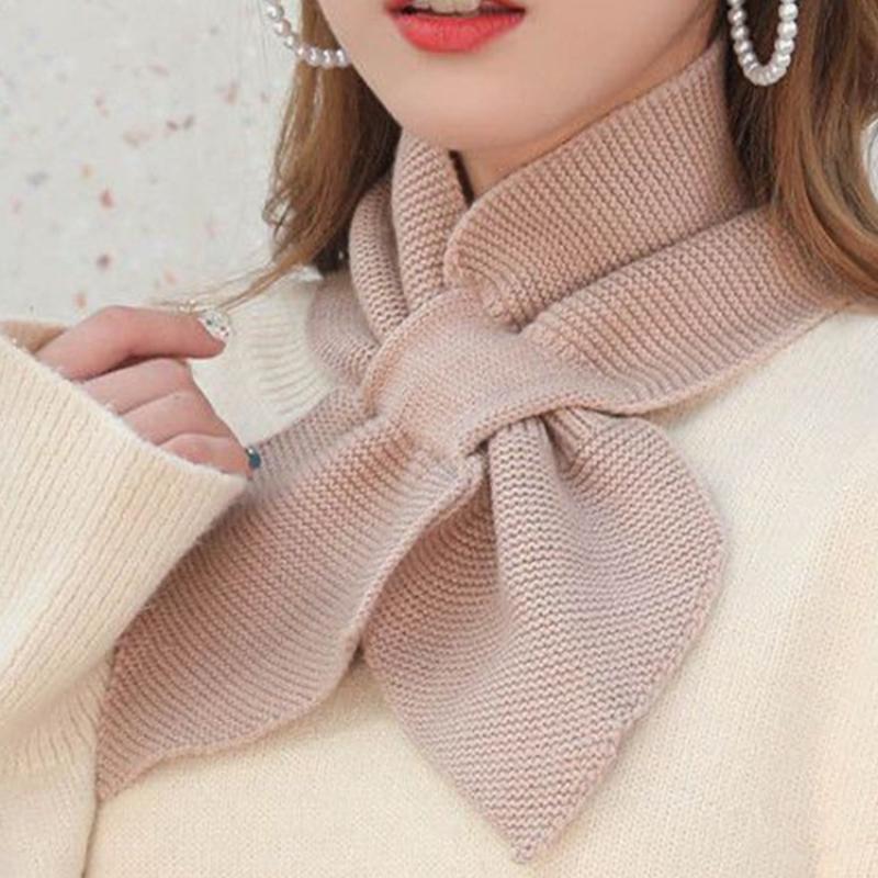 Autumn Winter Scarf Soft Neck Scarf Girls Knitted Sweater Bowtie Women Casual Cross Fishtail Scarf Straps Ladies Shawl