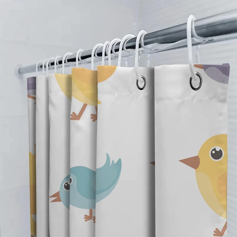 Adorable Blue Bird Yellow Duck Shower Curtain For Bathroom Decor Water Repellent Fabric, 72X84In (183Cm X 213Cm)