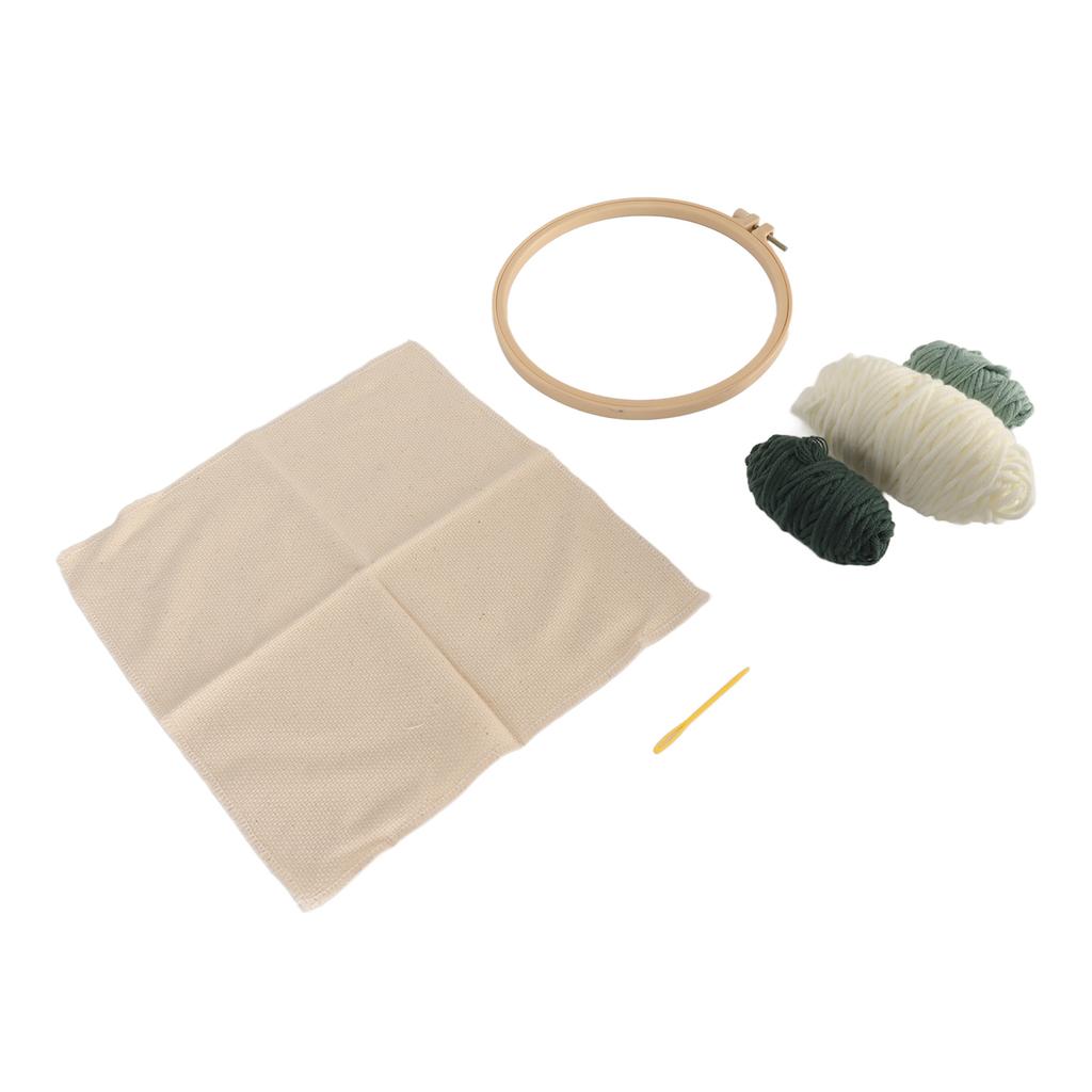 Punch Needle Kit Green Leaves Easy Operation Glossy Frame 7.9in Hoop Semi Finished Embroidery