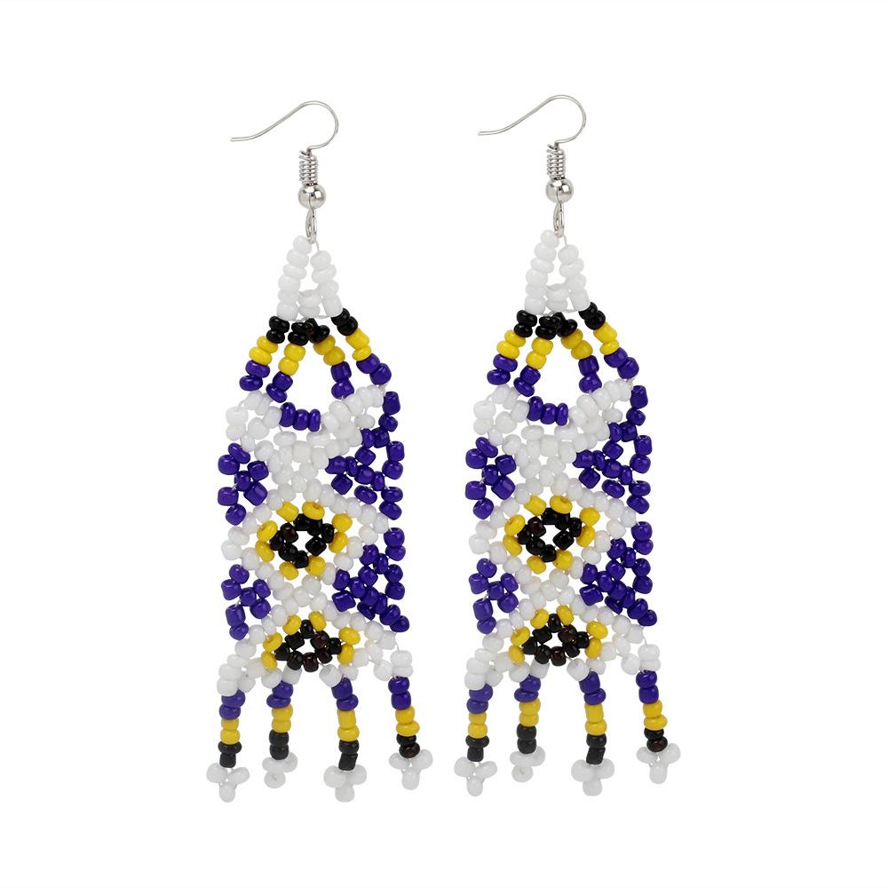 European and American ethnic style handmade rice bead fringed earrings, niche design sense vintage retro earrings