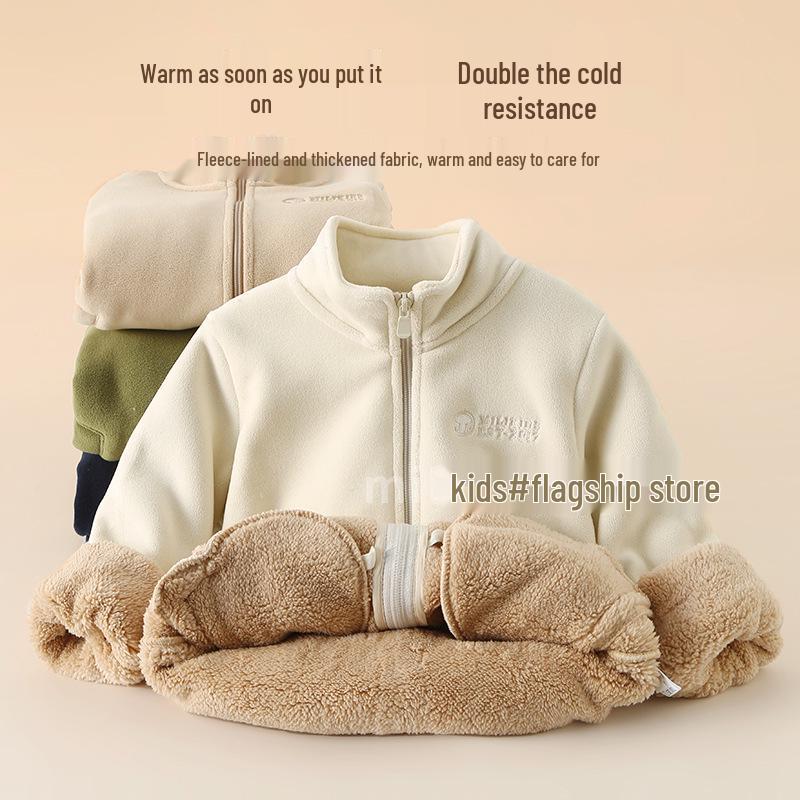 Kids' Fleece-Lined Winter Jacket: Thick, Warm Cardigan School Uniform