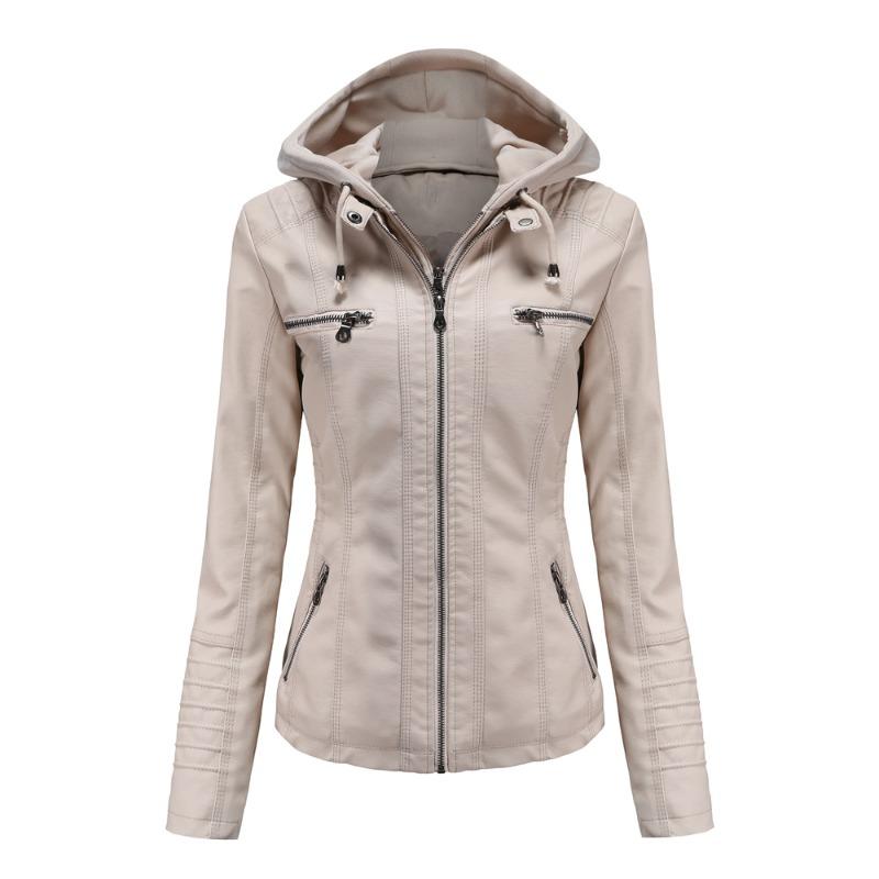 Hooded Leather Jacket Two-piece Removable Leather Jacket Women's Jacket Women's Washed Leather