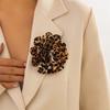 Stylish Leopard Pattern Floral Duckbill Clip Brooch Fabric Flower Lapel Pin Handmade Clothing Accessory for Trendy Women