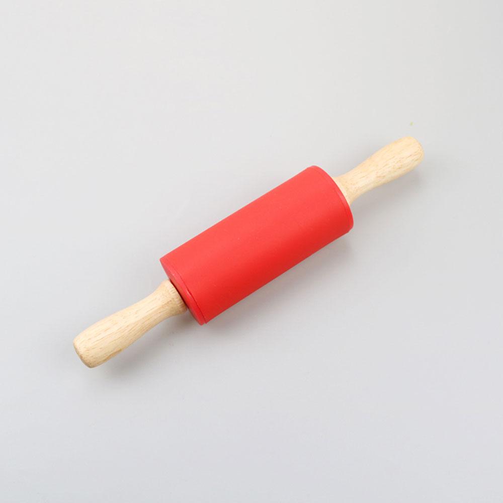 Silicone world Non-Stick Silicone Rolling Pin Wooden Handle Fondant DIY Pastry Dough Flour Roller Kitchen Baking Cooking Tools