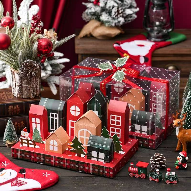 Christmas House Box Gift Packaging Box House Candy Cookie Gift Decoration Countdown Calendar Box for Newyear Christmas