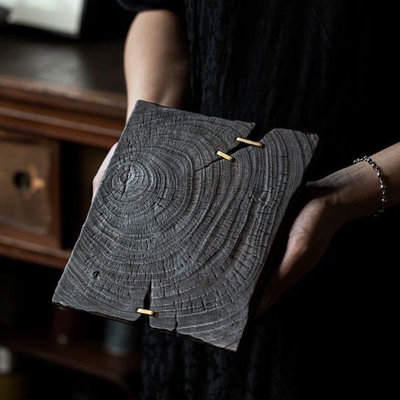 Solid wood tea tray, copper nail dry brewing table, small coffee table, pot support, charcoal-fired pot stand, retro style