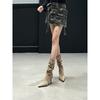 Pointed belt buckle stiletto booties 2025 autumn and winter suede pile boots high heel leopard print booties