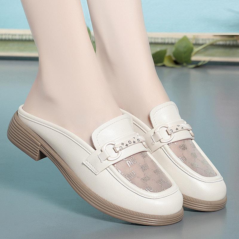 British Summer Hollow Mesh Breathable Slippers Woman 2025 Cover Toe Soft Sole Luxury Flat New Fashion Rome Slides Casual Shoes
