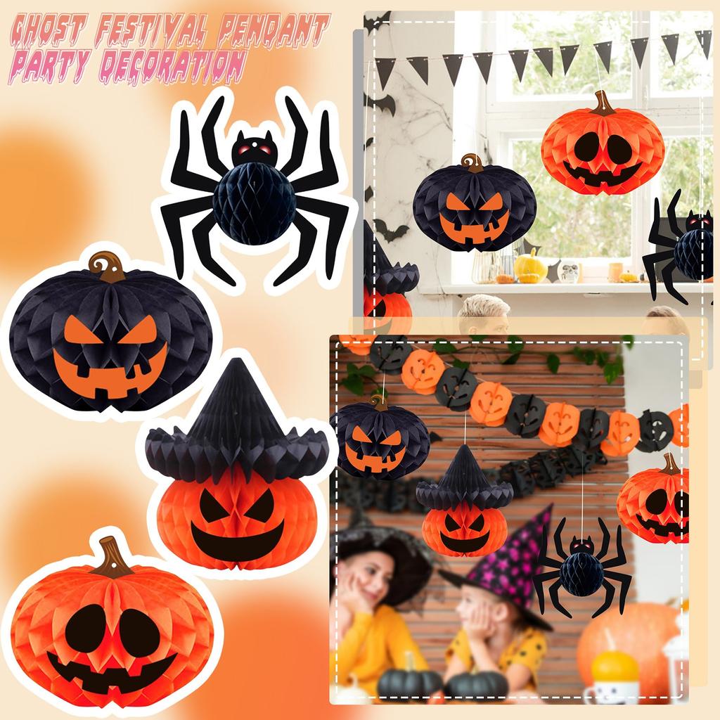 Halloween Party Decoration Honeycomb Ball Pendant Pumpkin Spider Three-dimensional Honeycomb Festival Halloween Decoration Arrangement