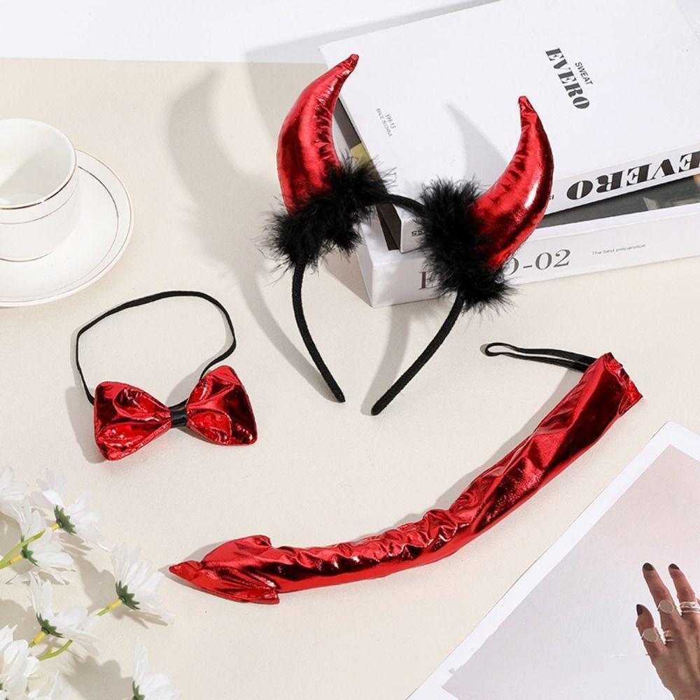Cosplay Ox Horns Headband Headpiece Demon Hair Hoop Puffy Halloween Hair Band  Kids