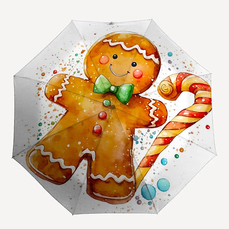 Gingerbread Man Themed Travel Umbrella-8 Ribs Automatic Opening and Closing, Portable Folding Design, Compact and Stylish Umbrella Suitable
