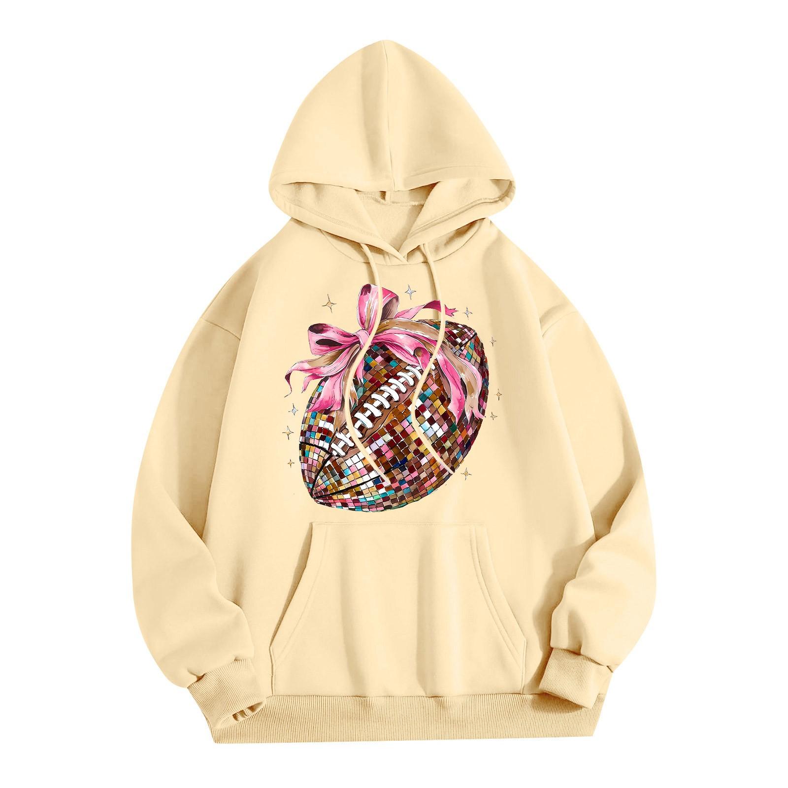 Женская модная легкая толстовка с длинными рукавами и карманами с принтом регби L розовый — фото 5