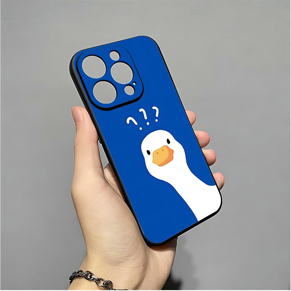 Cute Cartoon Goose Phone Case For IPhone 16,15,14,13,12,11,XS,XR,X,8,7,Pro,Max,Plus,mini Silicone Black Cover