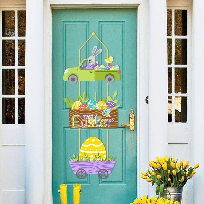Easter Door Decoration Hanging Paper Easter Egg Rabbit Welcome Sign Ornament Happy Easter Door Hanger Pendant Easter Decoration