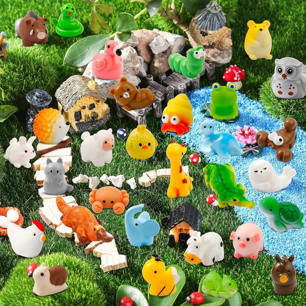 42 Pcs Mini Resin Animals 42 Styles Resin Animals Figurines Bulk for Fairy Garden Miniature Dollhouse Accessories Hide Crafts Decor