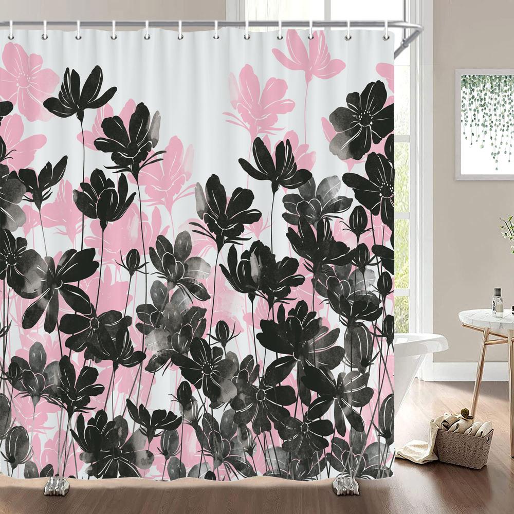 High Quality Flower Plant Leaves Fabric Shower Curtain Waterproof Beautiful Butterfly Bath Curtains for Bathroom Decor with Hook