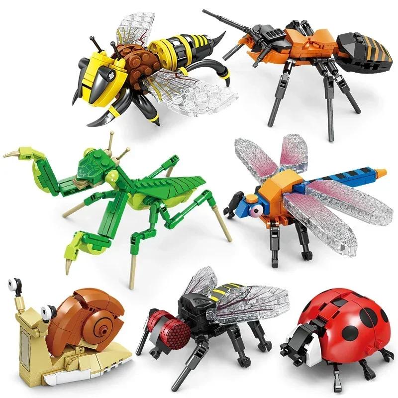 Creative Building Blocks Insect Model Bee Dragonfly Ant Mantis Children'S Assembled Toys Interesting Animal Ornaments Gifts Kids