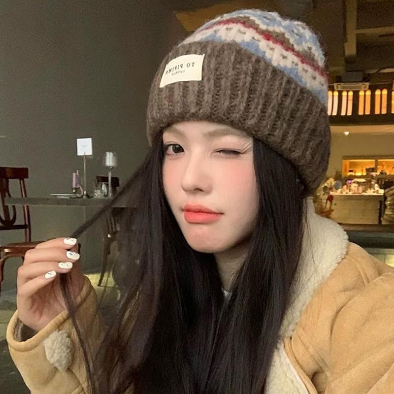 Ethnic Retro Style Winter Hats For Women Men Unisex Warm Beanie Hats Autumn Winter Thickened Warm Knitted Thick Skullies Cap