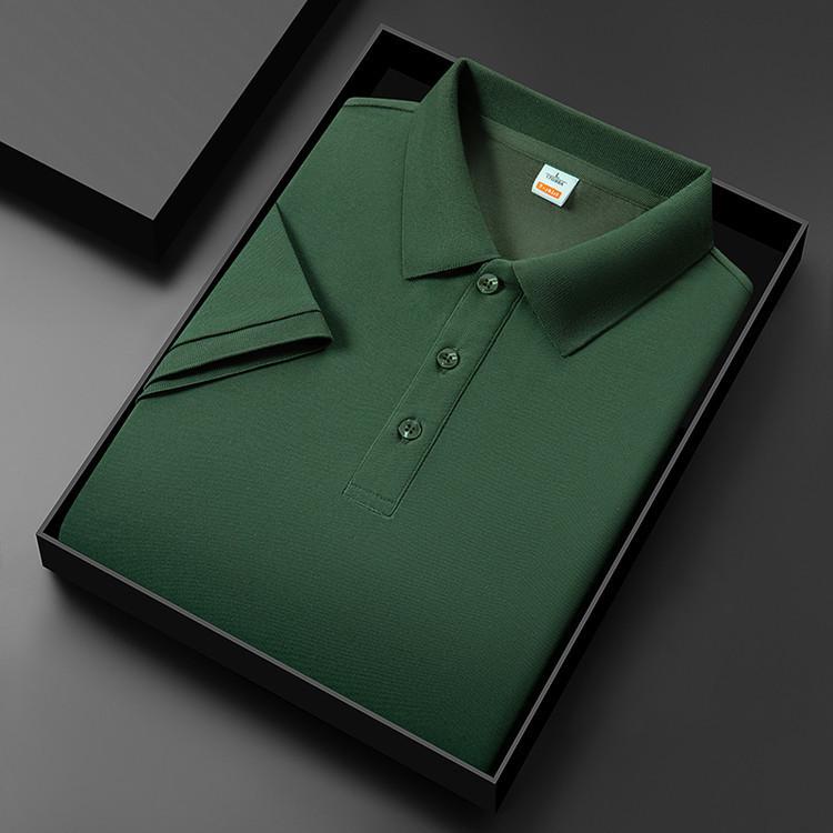 Men's 2025 Summer Ice Silk Polo Shirt – High-End, Multi-Color, Cool Feel, Solid Short Sleeve Design