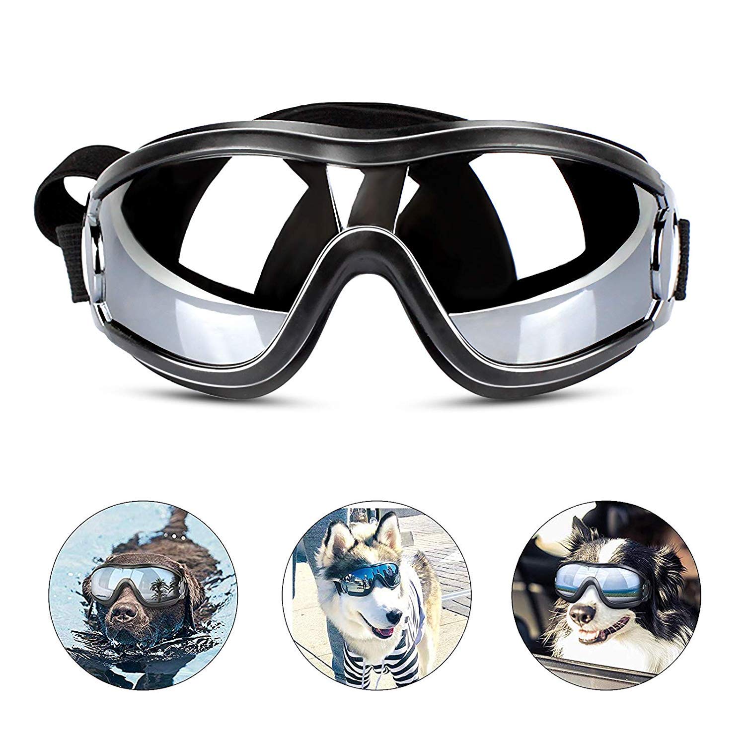 

PETLESO Dog Goggles for Medium and Large Pet UV Black Sunglasses, Dogs, Glasses, Protection,