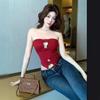 Xiaoxiangfeng celebrity diamond-encrusted sling vest for women's Chunqiu pure desire one-word shoulder tube top with chest pad