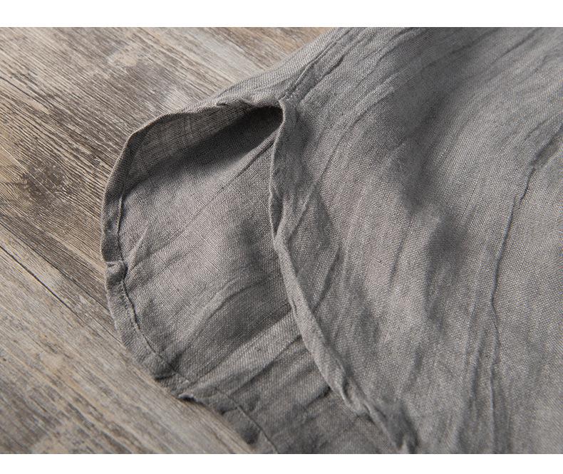 Men's Retro National Trend Linen V-Neck Pullover Shirt - Short-Sleeved, Stand-Up Collar, Lightweight, Breathable