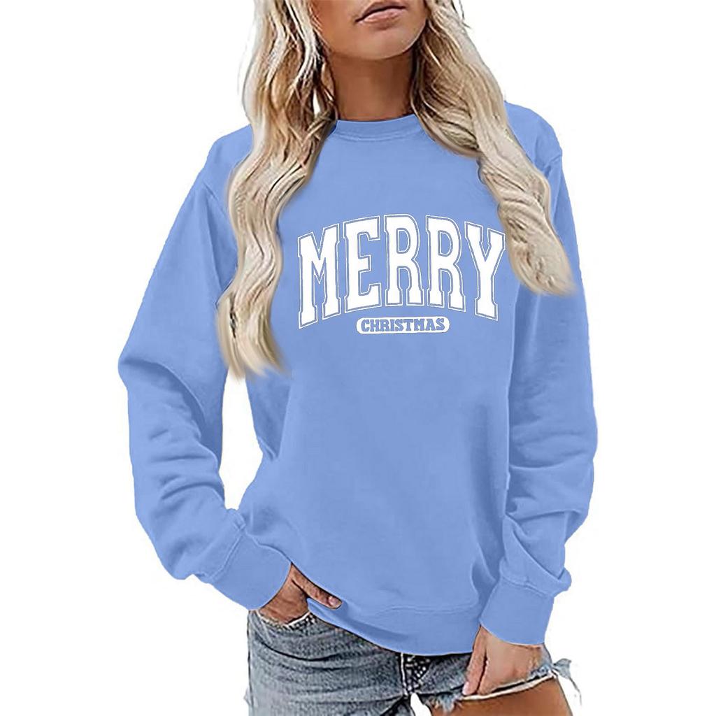 Women's Fashion Long Sleeve Christmas Printed Round Neck Loose Pullover Sweater Top