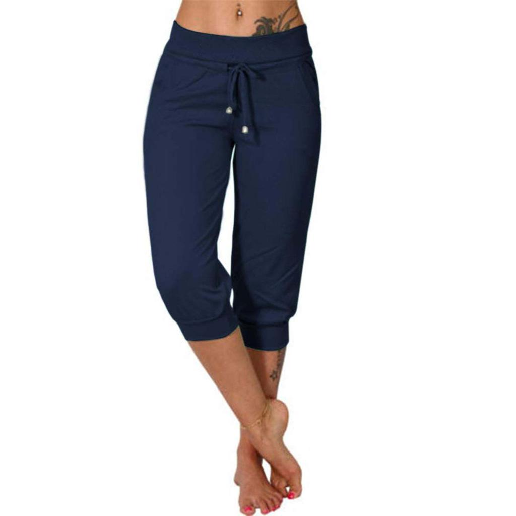 Summer Women Bootcut Pants Casual Solid Color Low Rise Drawstring Pockets Sports Pants Women Slim Fit Pants