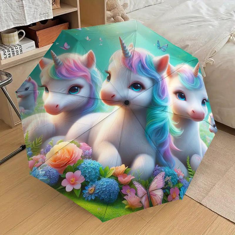 1pc Unicorn Fantasy Garden Umbrella with Plastic Handle,Suitable for All Seasons Home Travel Outdoor UmbrellaDD1417