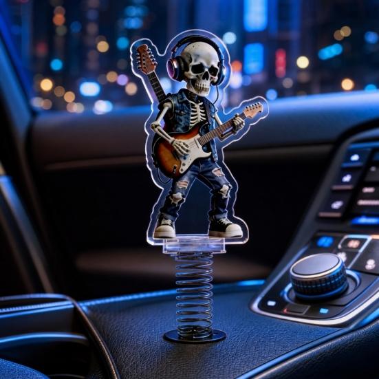 Cat Spring Car Rocking Black White Cat Figurine 2d Flat Acrylic Swaying Dashboard
