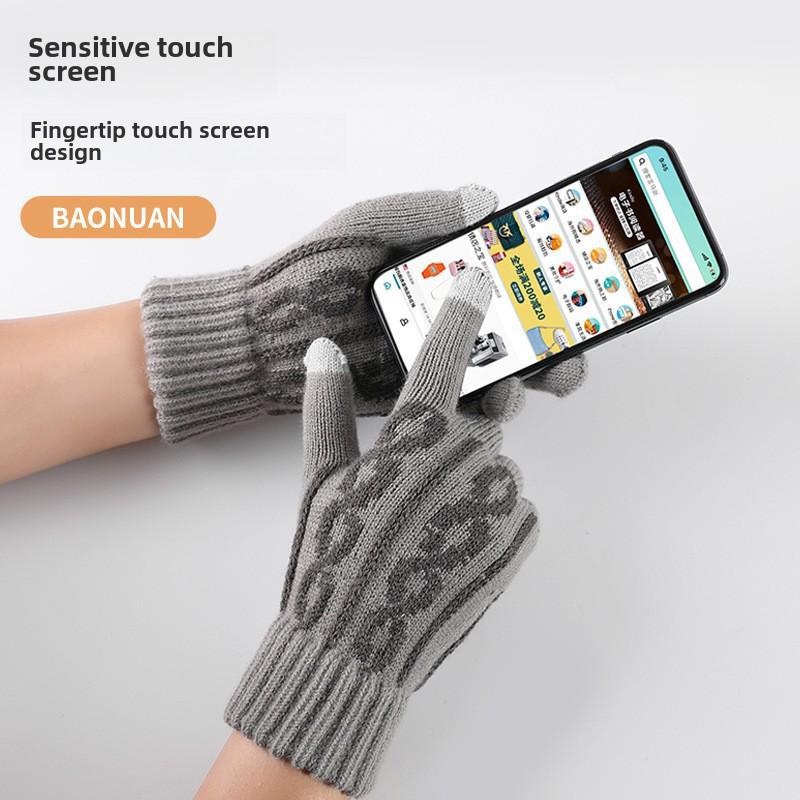 Herren Winter Jacquard Strick Woll Touchscreen Handschuhe - Dick, Warm, Samtgefüttert, Fingergetrennt