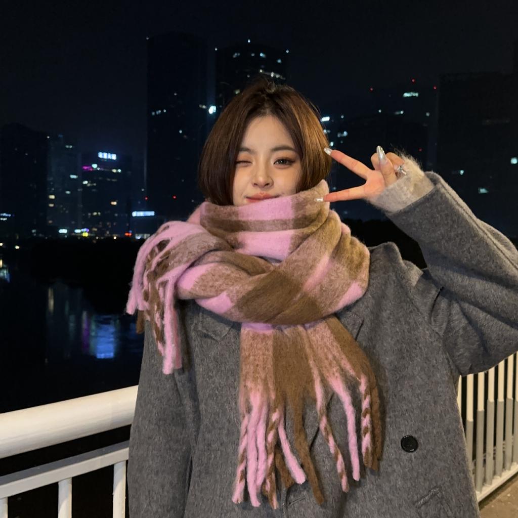 Maillard Fleece-Like Cashmere Plaid Scarf Women's Autumn Winter Winter High-End Versatile Shawl Thickened Warm Neck Warmer