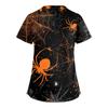 Women's Fashion Cross V Neck Short Sleeve Overalls Double Pockets Halloween Printed Tops Uniforms