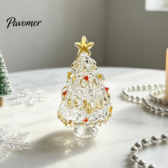 Decorative Glass Art for Shelves Glazed Christmas Tree Figurine, Pulled Wire Desk Decor, Colorful Home Mini Holiday Tabletop Ornament Car Home, Unique