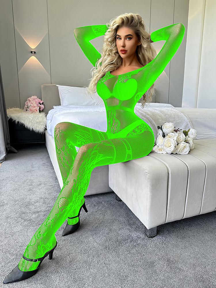 Sex Underwear Mesh Sexy Fishnet onesie Pajamas Long Sleeve Halter Tights