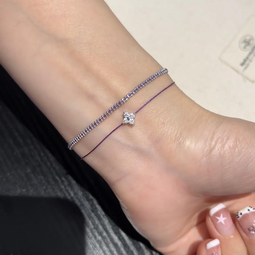 French Red Rope Woven Bracelet Plated With 18K Chain Gold Beads Hand-Woven Lucky Lavender Purple Hand Rope