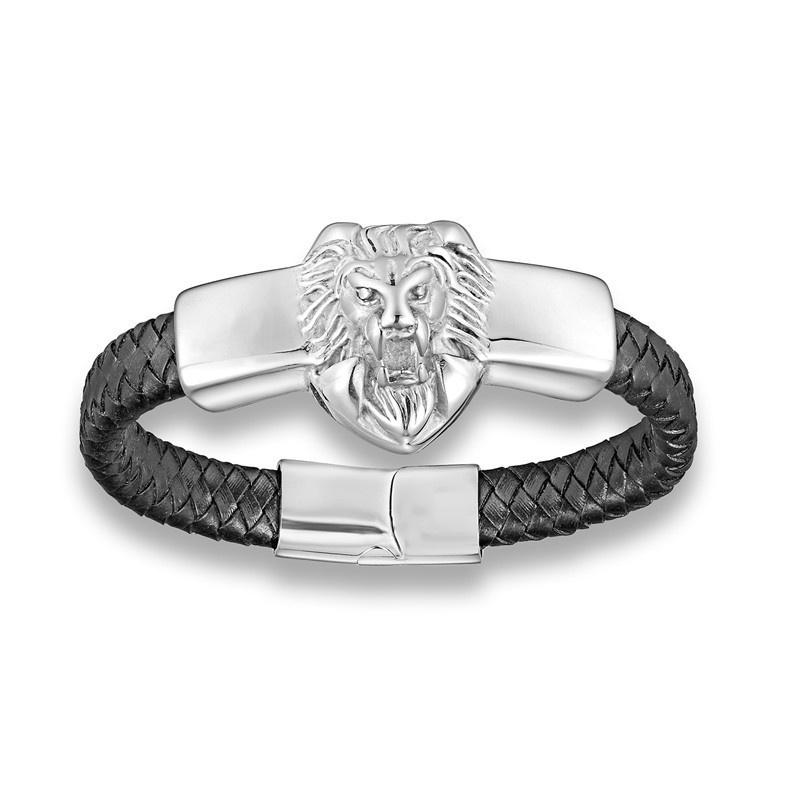 

New Punk Style Lion Head Single Layer Handwoven Leather Bracelet Men\ s Domineering Animal Lion Bracelet Casual Jewelry Gift