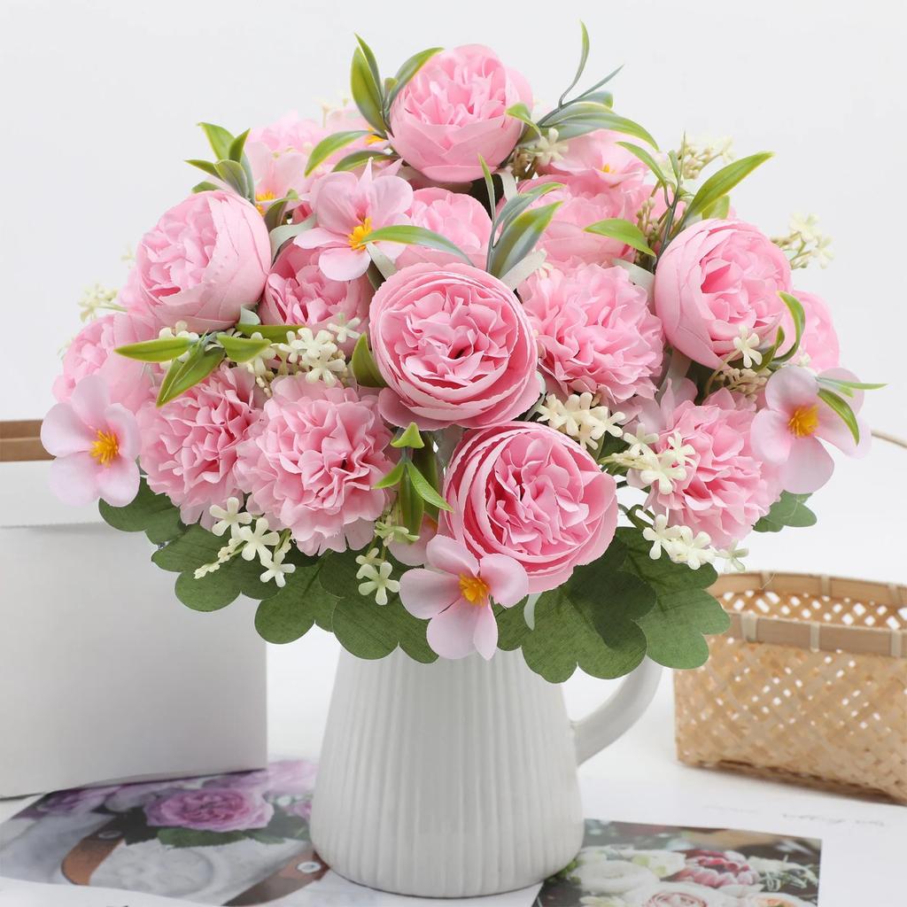 Peonies Artificial Flowers Artificial Peonies Silk Flowers  Fake Peony Bouquet For Bridal Shower Decorations Wedding Table Centerpiece