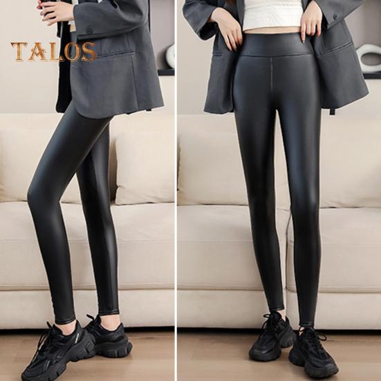 Women Leggings High Waist Slim Fit Hip Lift Faux Leather Bottoming Pants Velvet Lining Thickened Warm Windproof Casual Yoga Pants