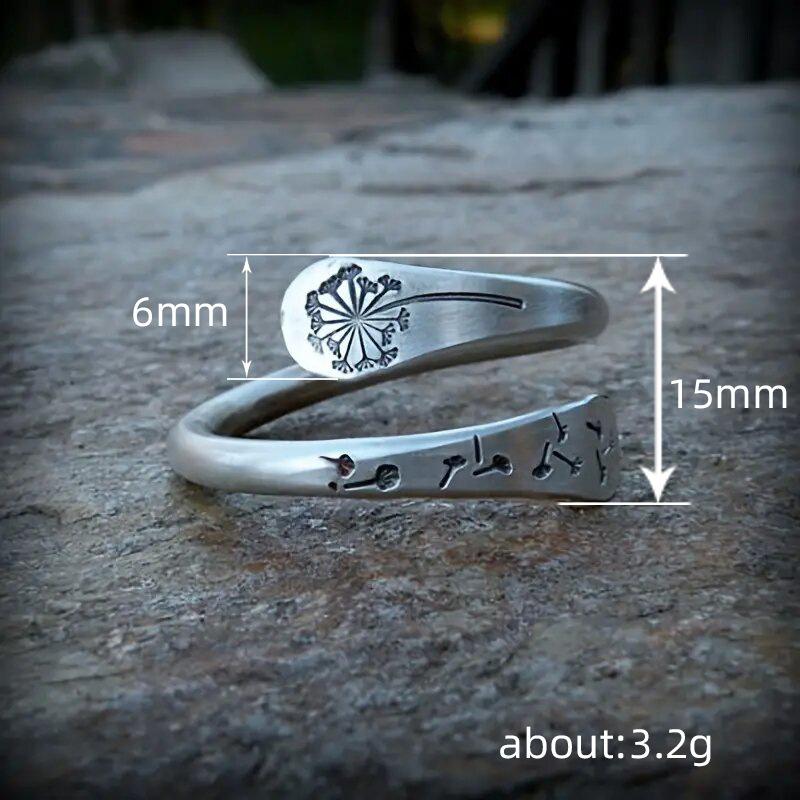 Bohemian Pierścionek z dmuchawcem, Personalizowana biżuteria z wyczuciem designu dla kobiet, Otwarty regulowany pierścionek