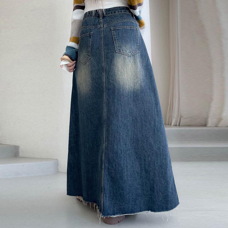 European & American Plus Size Gradient Denim Slimming Skirt - Trendy Autumn/Winter Women's Street Fashion