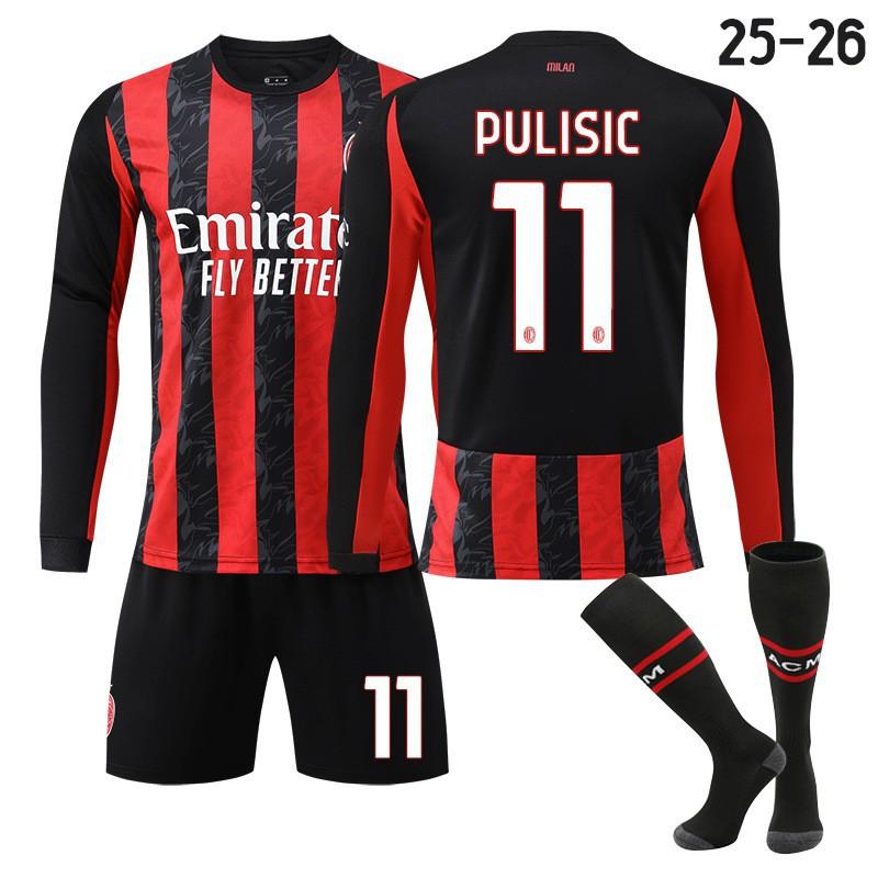 2526 Milan AC Home Football Uniform Long-sleeved Jerseys Children's Set No. 14 Modric 11 Ibrakaka